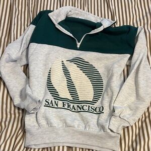 Vintage Tourism Souvenir Green and Gray San Francisco 3/4 zip Sweatshirt
